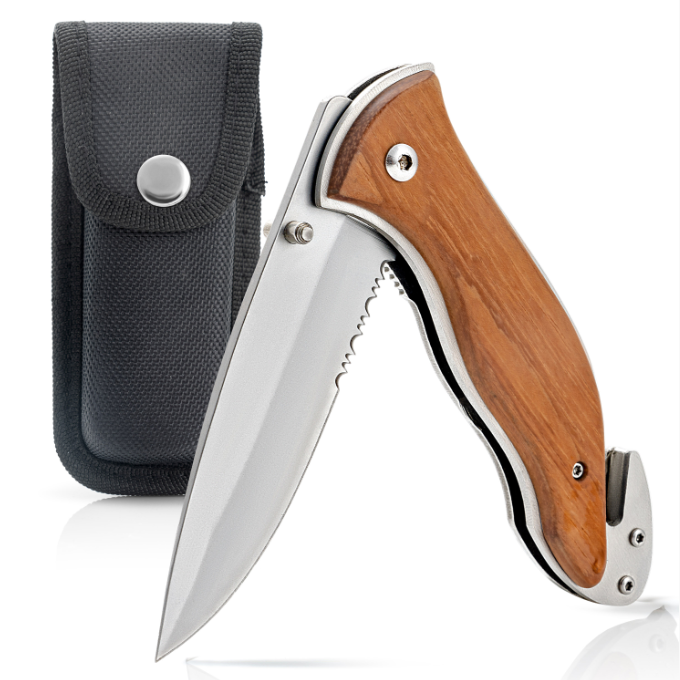 MAXAM ROSTFREI FOLDIING SURVIVAL KNIFE, SS, WOOD HANDLES