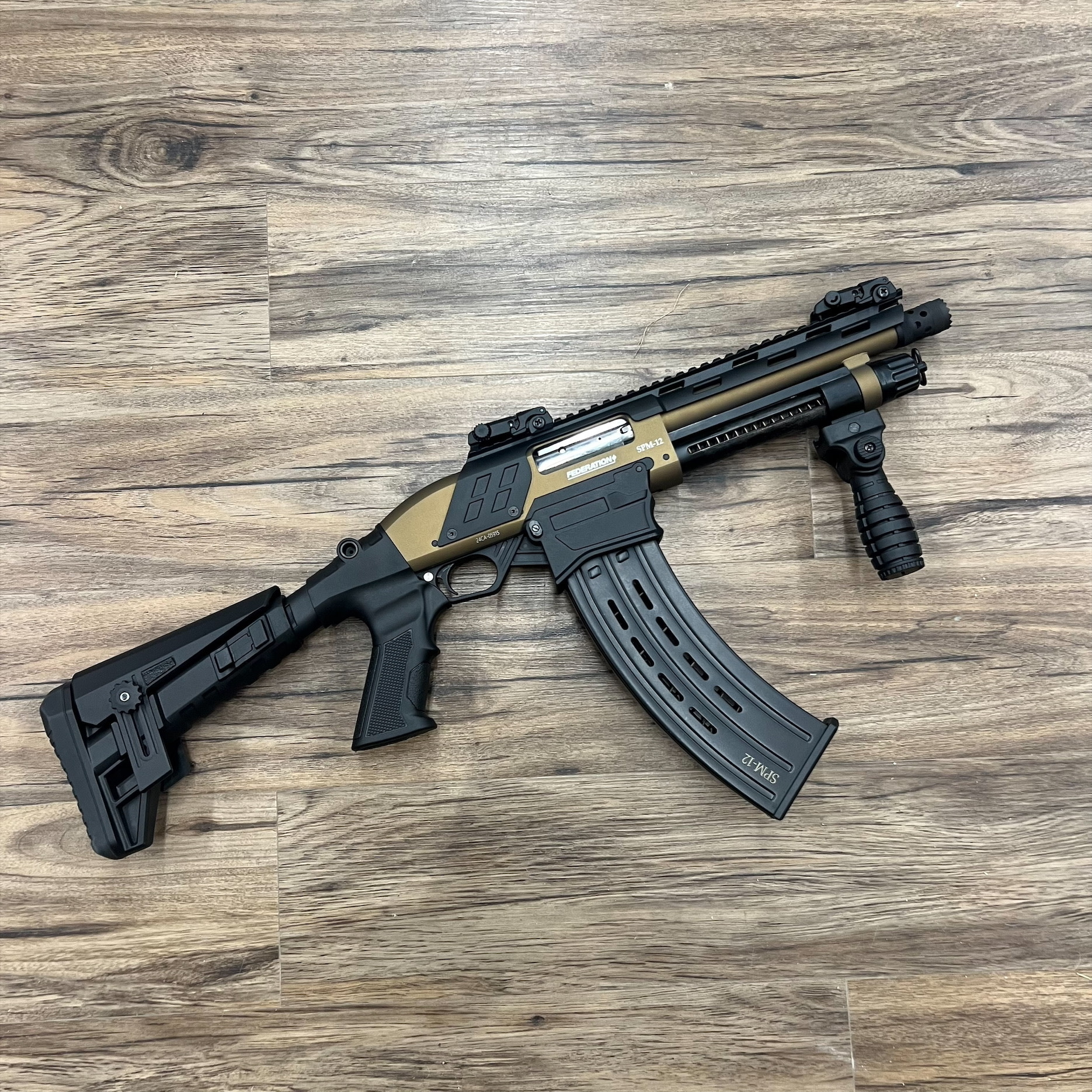FEDERATION FIREARMS SPM-12 PUMP SHOTGUN, 12 GA, 9" BARREL, BURNT BRONZE, PRE-OWNED