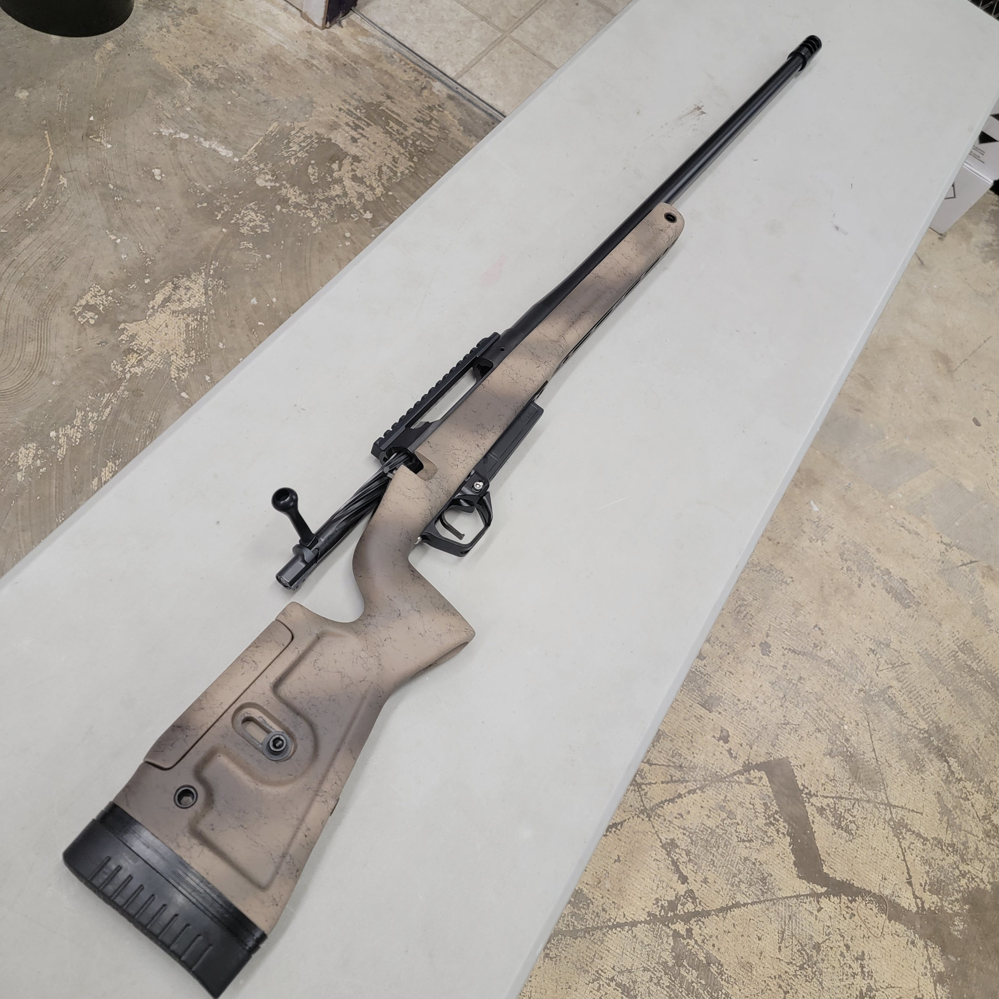 DOMINION OUTDOORS CUSTOM RIFLE BUILDS, 7MM PRC LONG RANGE HUNTING RIFLE, KS ARMS LA3RL 3-LUG ACTION, 26” KS SS 8T #6 BARREL, GRAYBOE PHOENIX 2 DESERT CAMO STOCK, MDT HUNTING BOTTOM METAL, TRIGGER TECH SPECIAL FLAT, SRS TI PRO 3 BRAKE