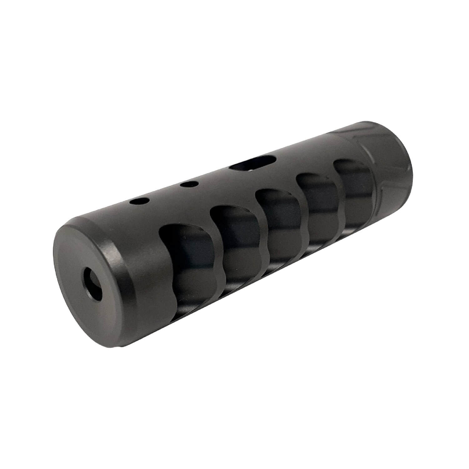 SPEARHEAD MACHINE 5 PORT JUNCTION SELF TIMING MUZZLE BRAKE, 5/8-24, 6MM, BLACK NITRIDE
