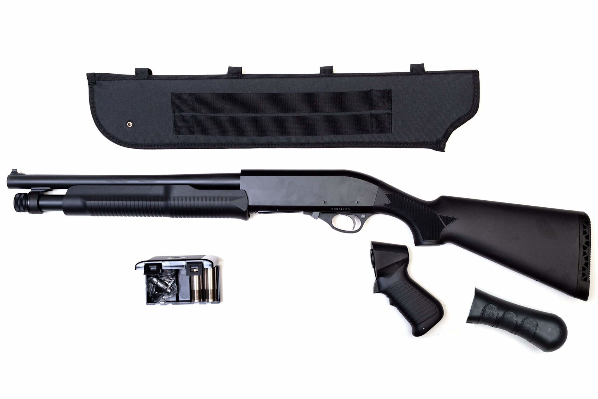 CHURCHILL CHURCHILL 612 TORSO PUMP SHOTGUN, 12GA, 3”, 15” BARREL, W/ PISTOL GRIP & SCABBARD, BLACK