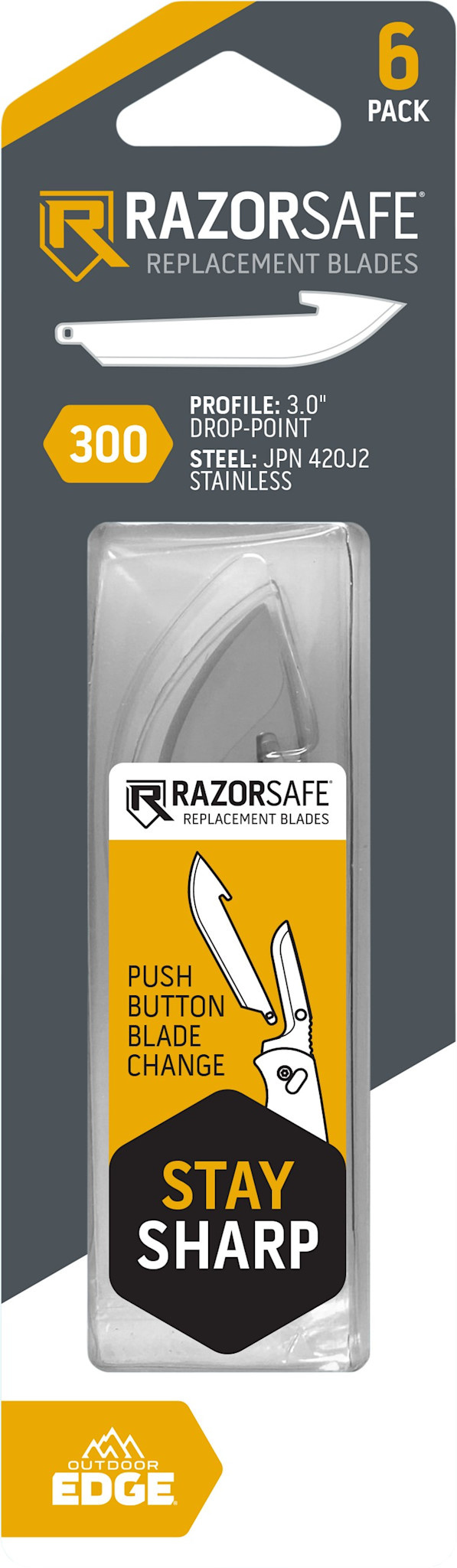 OUTDOOR EDGE OUTDOOR EDGE RAZORSAFE REPLACEMENT BLADES, 3", 6 PACK