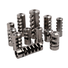 SALMON RIVER SOLUTIONS SRS TI PRO 2 SELF TIMING MUZZLE BRAKE, 30 CAL, 5/8-24, .860", .860" NUT, GARNET BLASTED