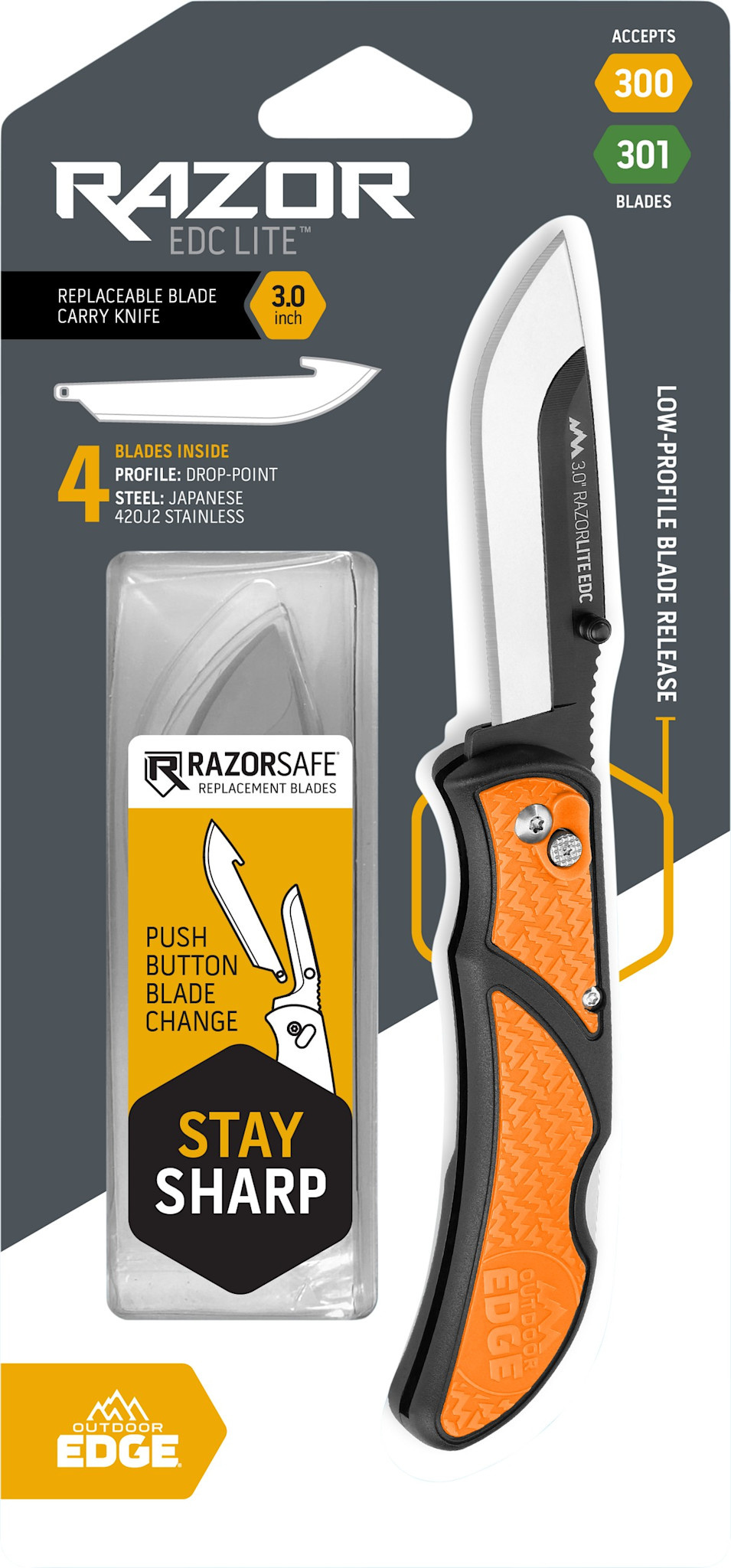 OUTDOOR EDGE OUTDOOR EDGE RAZOR-LITE EDC KNIFE, ORANGE, W/ 4 BLADES