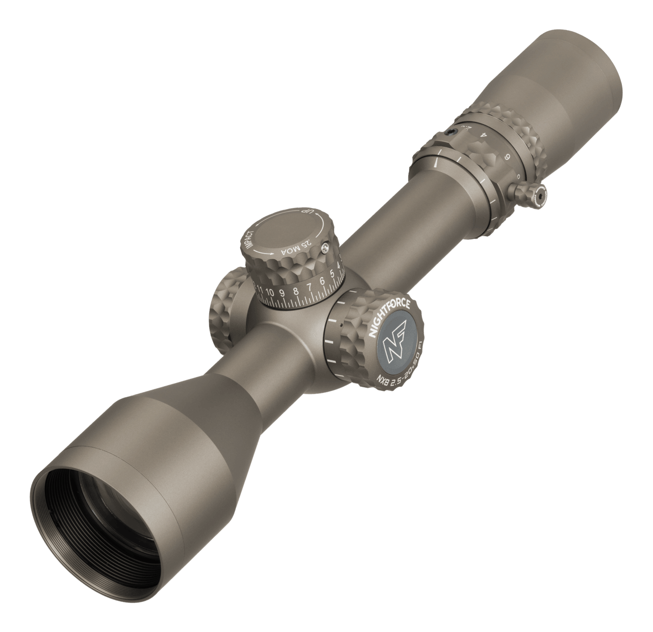 NIGHTFORCE NIGHTFORCE NX8 F1 RIFLESCOPE, 2.5-20X50, FFP, MIL-XT, MRAD, FDE
