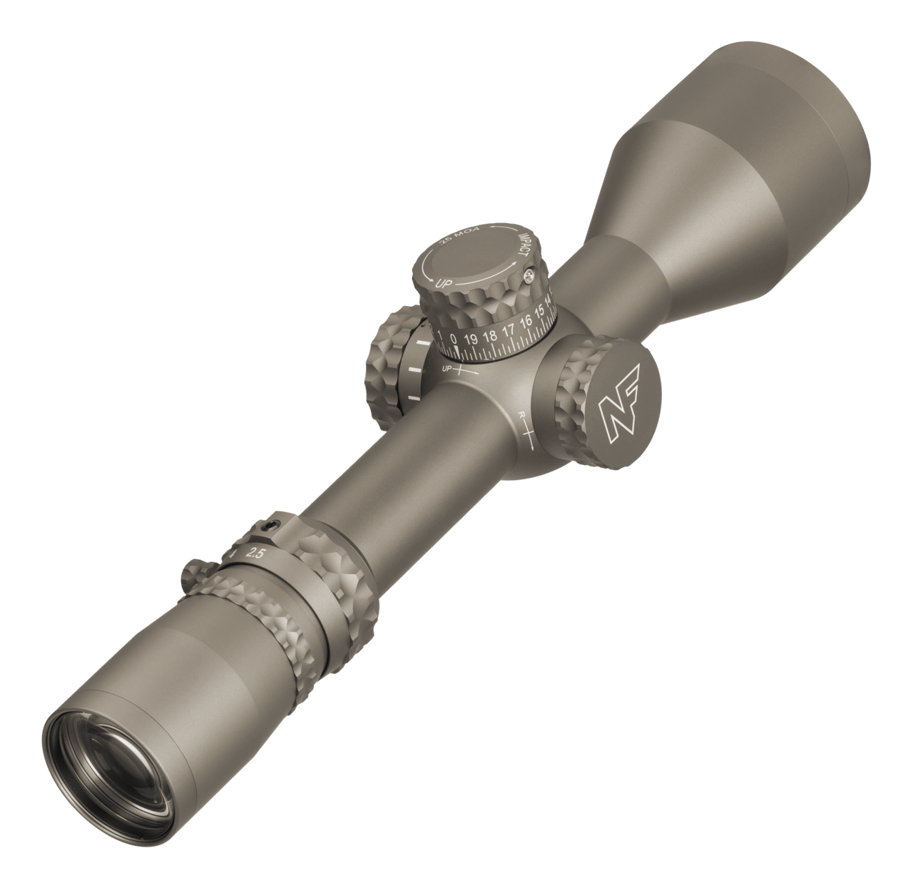 NIGHTFORCE NIGHTFORCE NX8 F1 RIFLESCOPE, 2.5-20X50, FFP, MIL-XT, MRAD, FDE