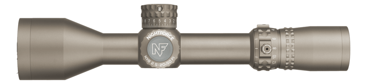 NIGHTFORCE NIGHTFORCE NX8 F1 RIFLESCOPE, 2.5-20X50, FFP, MIL-XT, MRAD, FDE