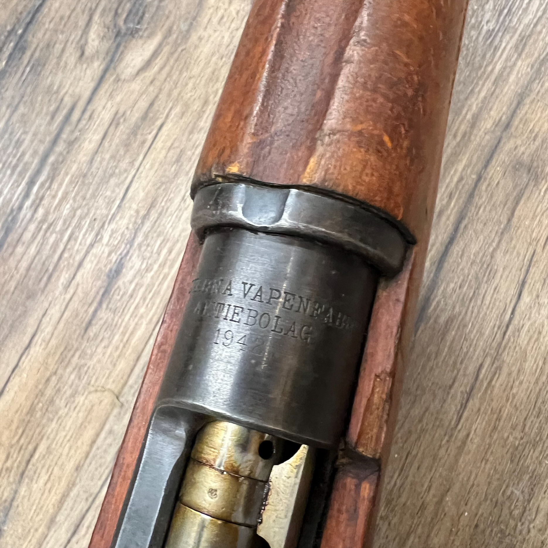 HUSQVARNA SWEDISH HUSQVARNA MAUSER M38 SHORT RIFLE, 6.5X55 SWEDISH, MISSING FRONT BARREL BAND, AS IS, PRE-OWNED