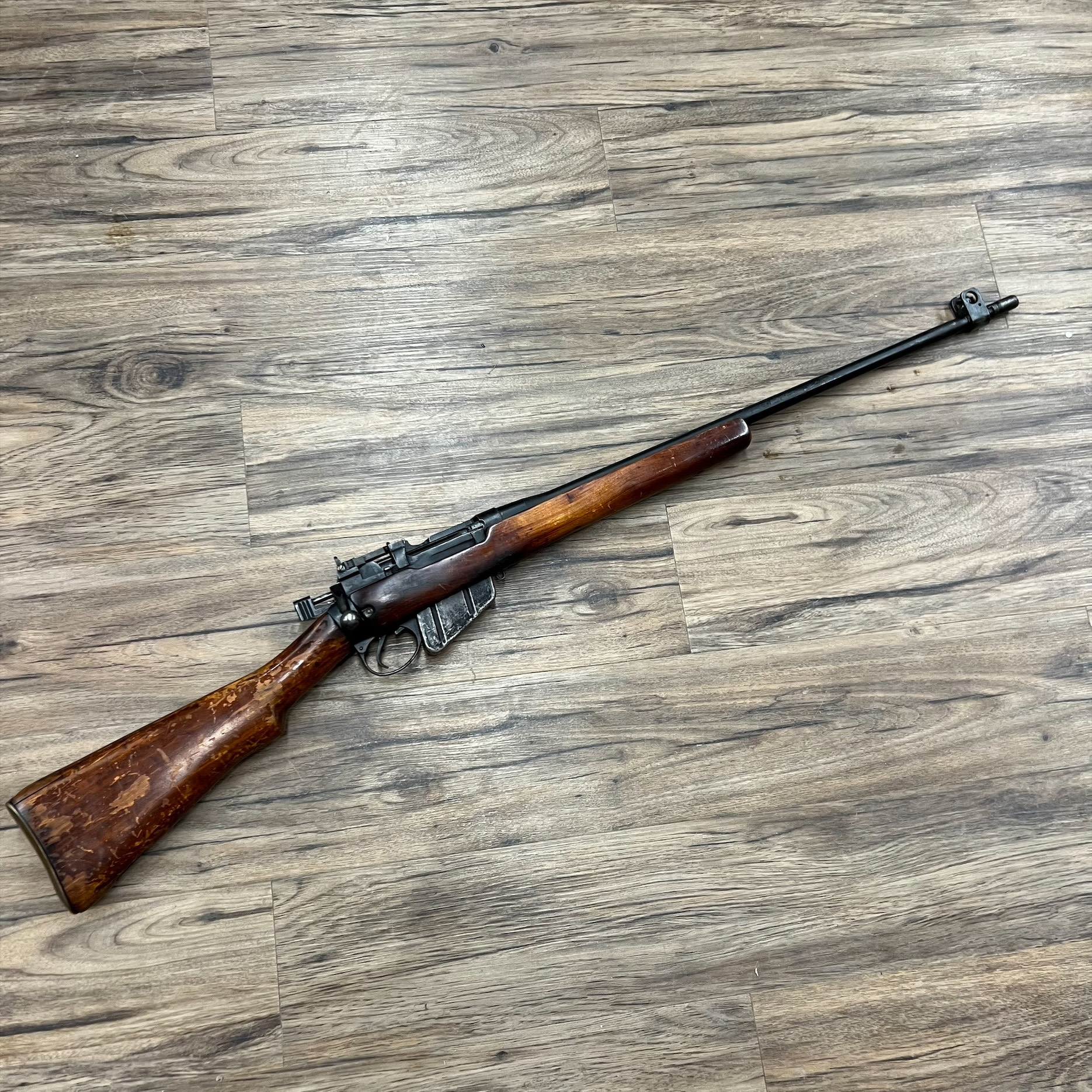 LEE ENFIELD ROF NO. 4 MK. 1, SPORTERIZED RIFLE, 303 BRITISH, UNFIREABLE, SOLD AS IS FOR PARTS, PRE OWNED