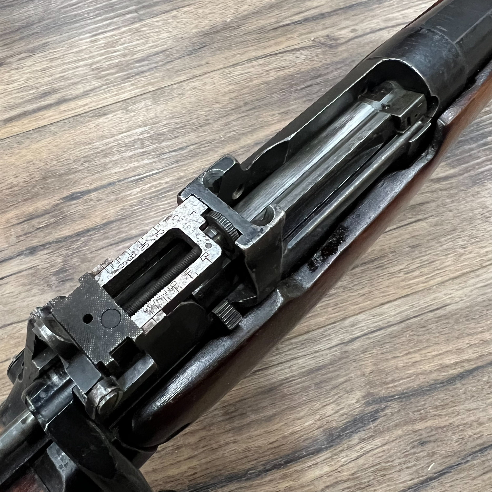 LEE ENFIELD ROF NO. 4 MK. 1, SPORTERIZED RIFLE, 303 BRITISH, UNFIREABLE, SOLD AS IS FOR PARTS, PRE OWNED