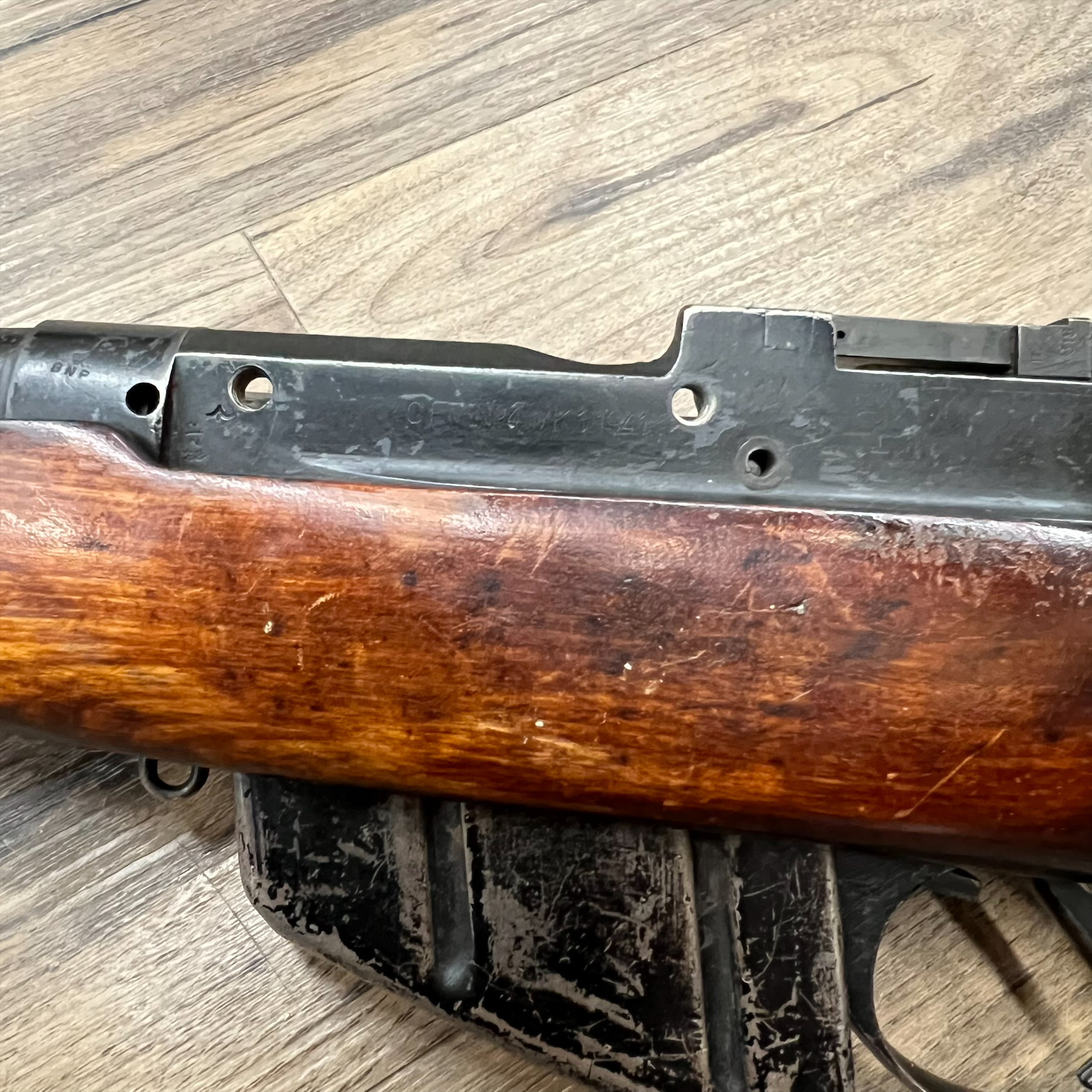 LEE ENFIELD ROF NO. 4 MK. 1, SPORTERIZED RIFLE, 303 BRITISH, UNFIREABLE, SOLD AS IS FOR PARTS, PRE OWNED