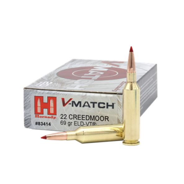 HORNADY HORNADY V-MATCH AMMUNITION, 22 CREEDMOOR, 69GR ELD-VT, 20 ROUNDS