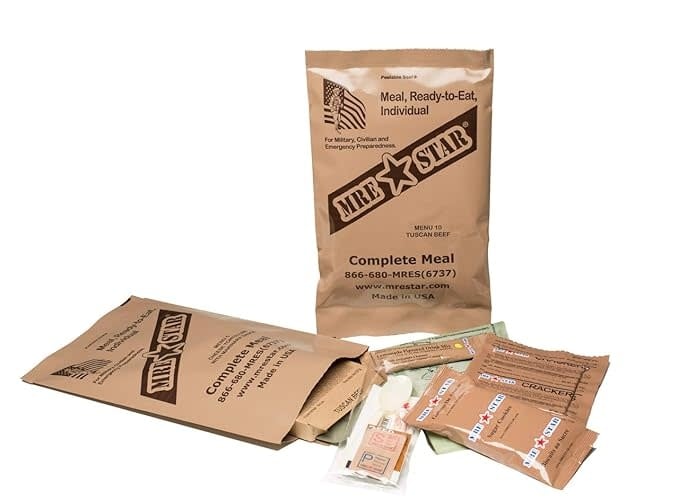 MRE STAR MRE STAR READY TO EAT RATIONS, ASSORTED MEALS, W/O HEATERS, FULL CASE OF 12
