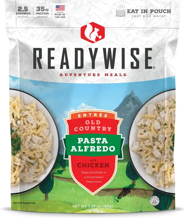 READYWISE ADVENTURE MEAL, DEHYDRATED FOOD PACK, PASTA ALFREDO W/ CHICKEN