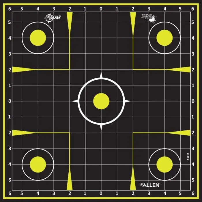 ALLEN ALLEN EZ AIM SPLASH REACTIVE PAPER SHOOTING TARGETS, SIGHT-IN GRID, PEEL AWAY PAD, 12.5” SQUARE, BLACK/CHARTREUSE, 30 PACK