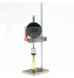DERRACO ENGINEERING UP-RIGHT BULLET COMPARATOR DIAL STAND, W/ DIGITAL DIAL INDICATOR, REG & ELD BUSHING