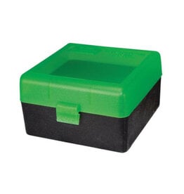 MTM MTM RIFLE FLIPTOP AMMO BOX, MEDIUM, 100 ROUND, CLEAR GREEN/BLACK