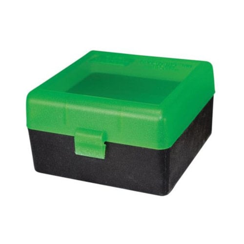 MTM MTM RIFLE FLIPTOP AMMO BOX, MEDIUM, 100 ROUND, CLEAR GREEN/BLACK