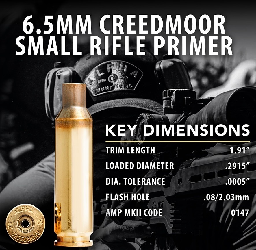 ALPHA MUNITIONS BRASS, 6.5MM CREEDMOOR, 100 COUNT