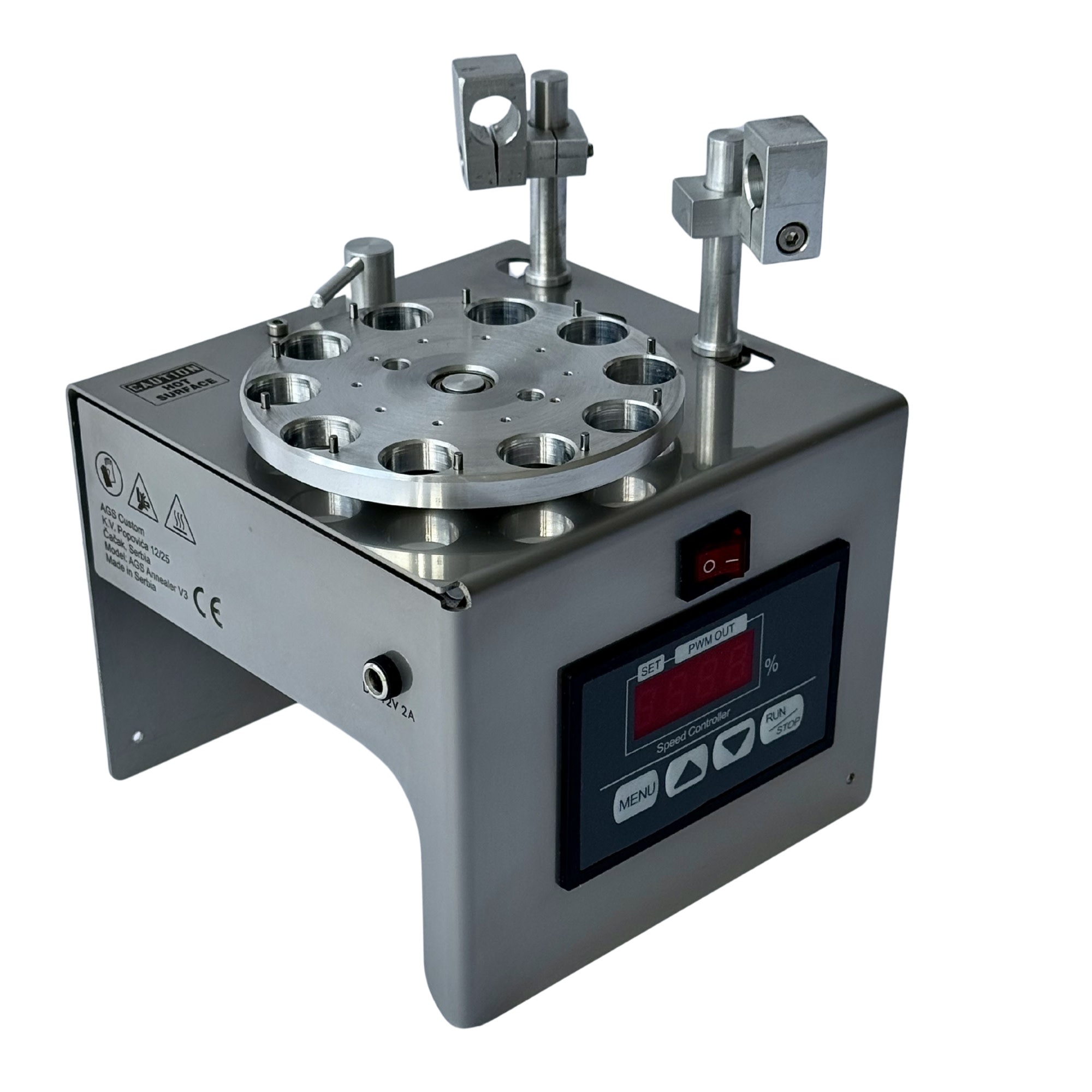 AGS BRASS ANNEALER 3.1, W/ 4 SETS OF INSERTS, 2 TORCH HOLDERS, MARKER HOLDER & POWER SUPPLY