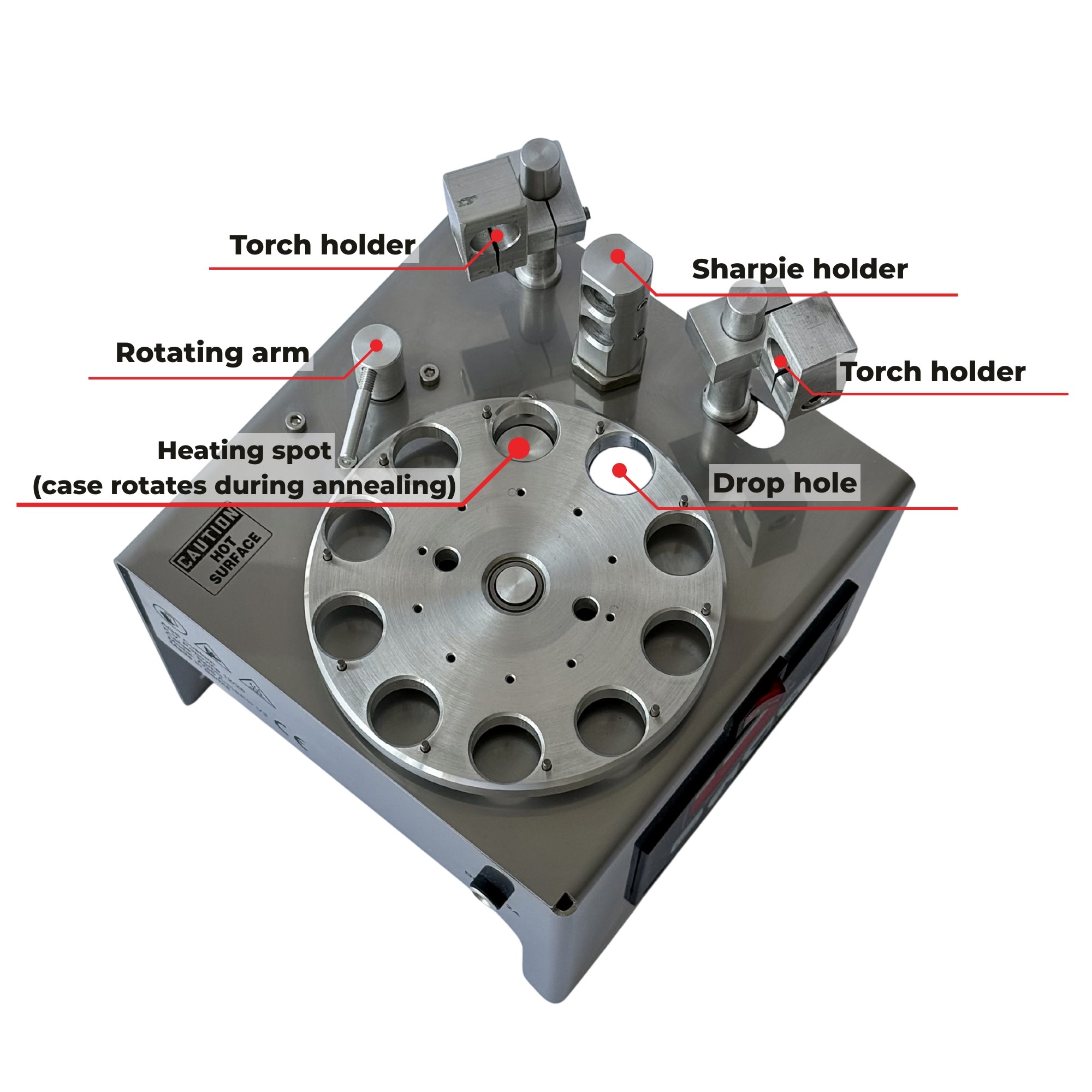 AGS BRASS ANNEALER 3.1, W/ 4 SETS OF INSERTS, 2 TORCH HOLDERS, MARKER HOLDER & POWER SUPPLY