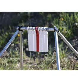 ENGAGE PRECISION ENGAGE PRECISION AR500 STEEL RIMFIRE REACTIVE WINDAGE TARGET, 1/4”, W/ 7 TARGETS, 8X8”, WHITE/RED