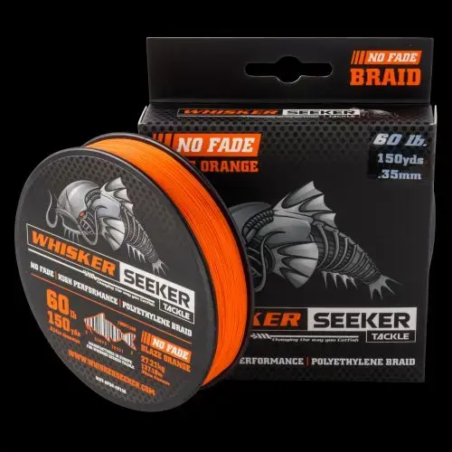 WHISKER SEEKER TACKLE WHISKER SEEKER TACKLE HIGH VISIBILITY NO FADE BRAID FISHING LINE, 60LB, 150YDS, BLAZE ORANGE
