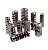 SALMON RIVER SOLUTIONS SRS SS PRO 5 SELF TIMING MUZZLE BRAKE, 6.5MM, 5/8-24, .1.200", .1" NUT, POLISHED
