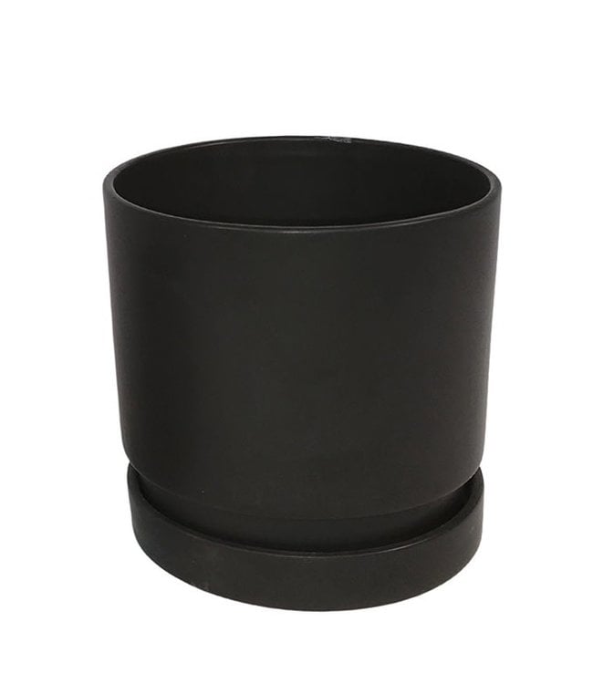 Vase, Matte Black Ceramic w Saucer 4.5 in