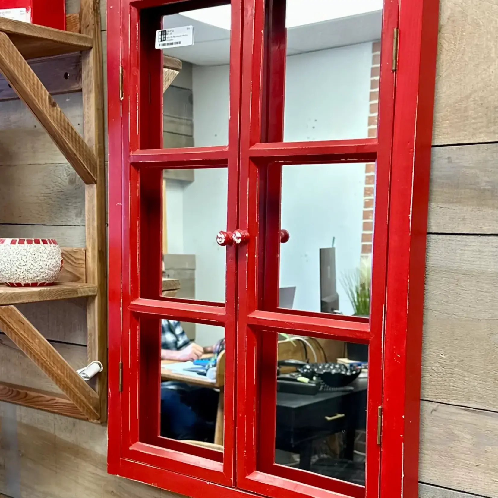 Mirror, Window Wooden Red