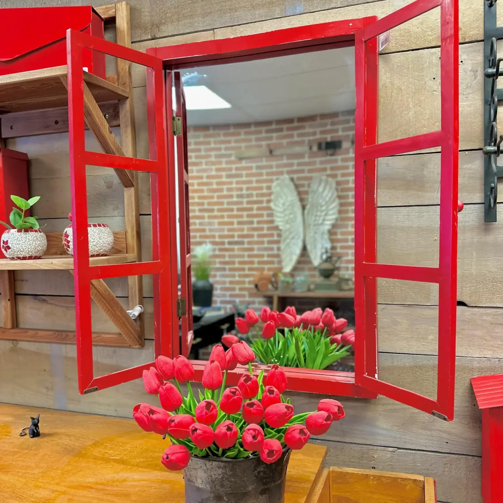 Mirror, Window Wooden Red