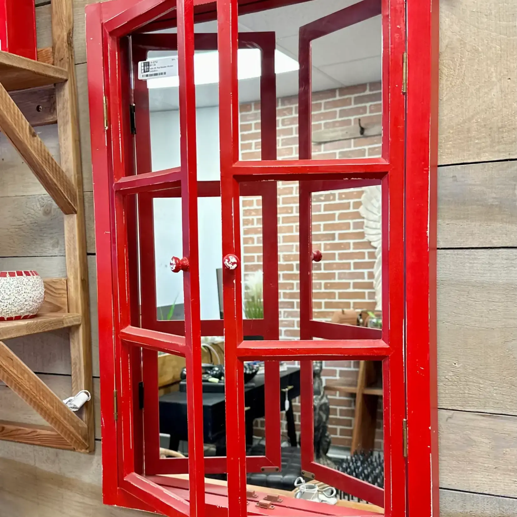 Mirror, Window Wooden Red