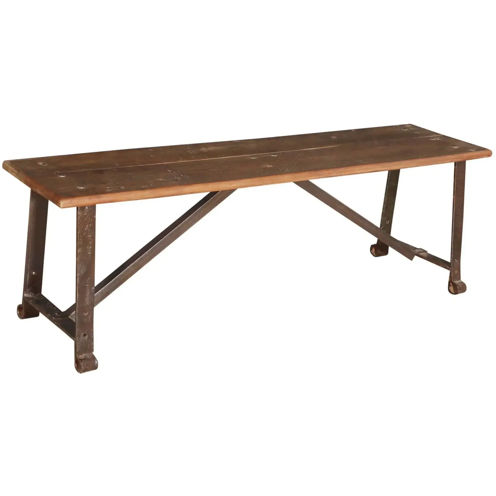 Bench, Wooden w/Iron Legs 60in