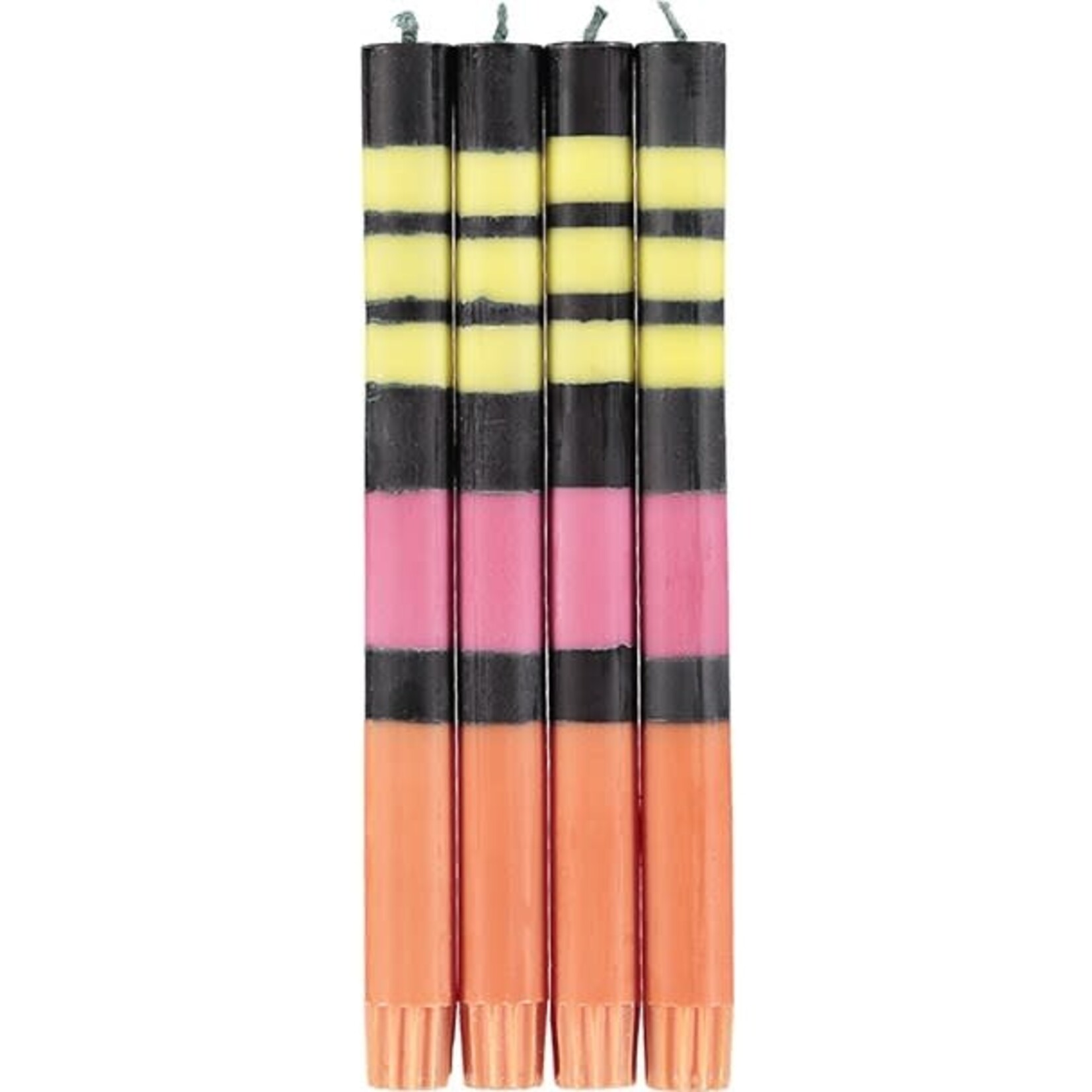 Candle, Striped Dinner 4pc Orange
