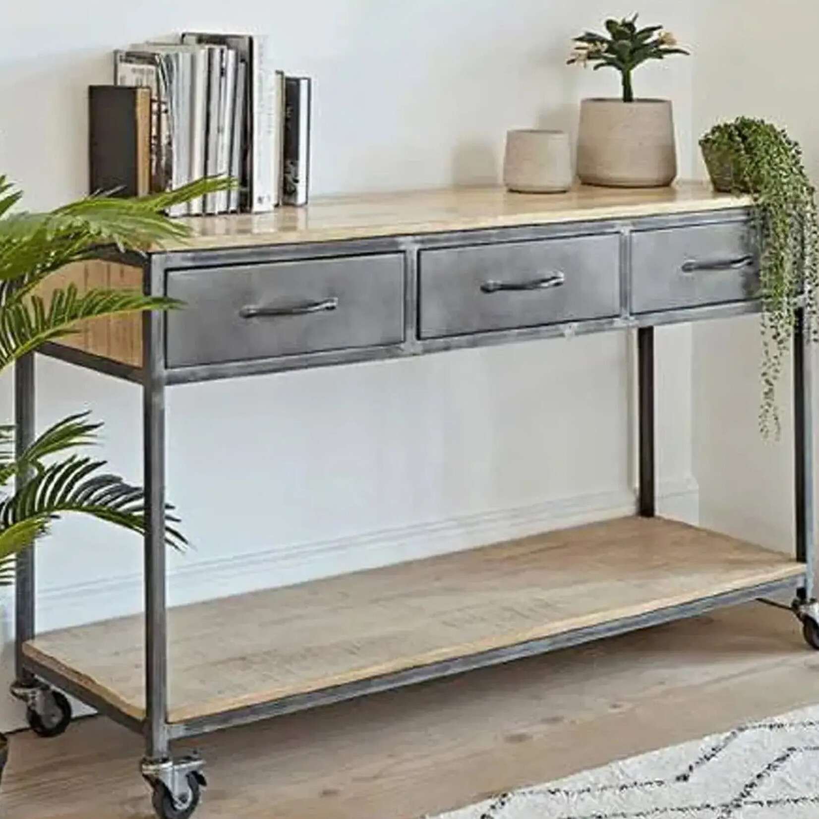 Table, Loft 3 Drawer Console w/Wheels