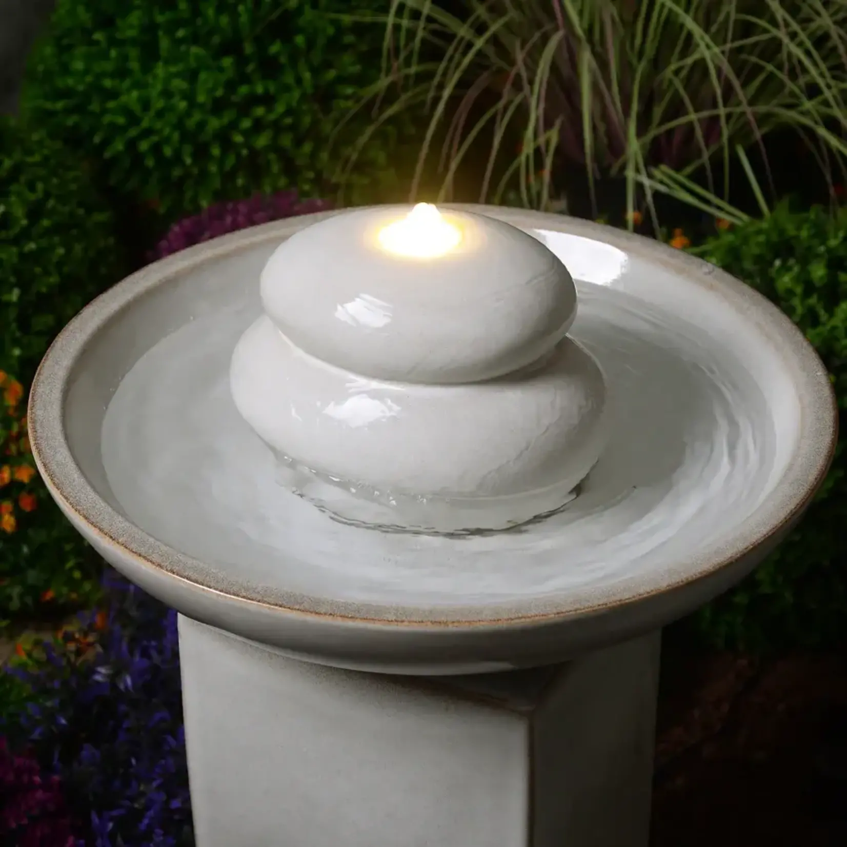Fountain, Ceramic Ivory with Lights