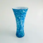 Vase, Art Glass Multi-Blue Conical 11 in