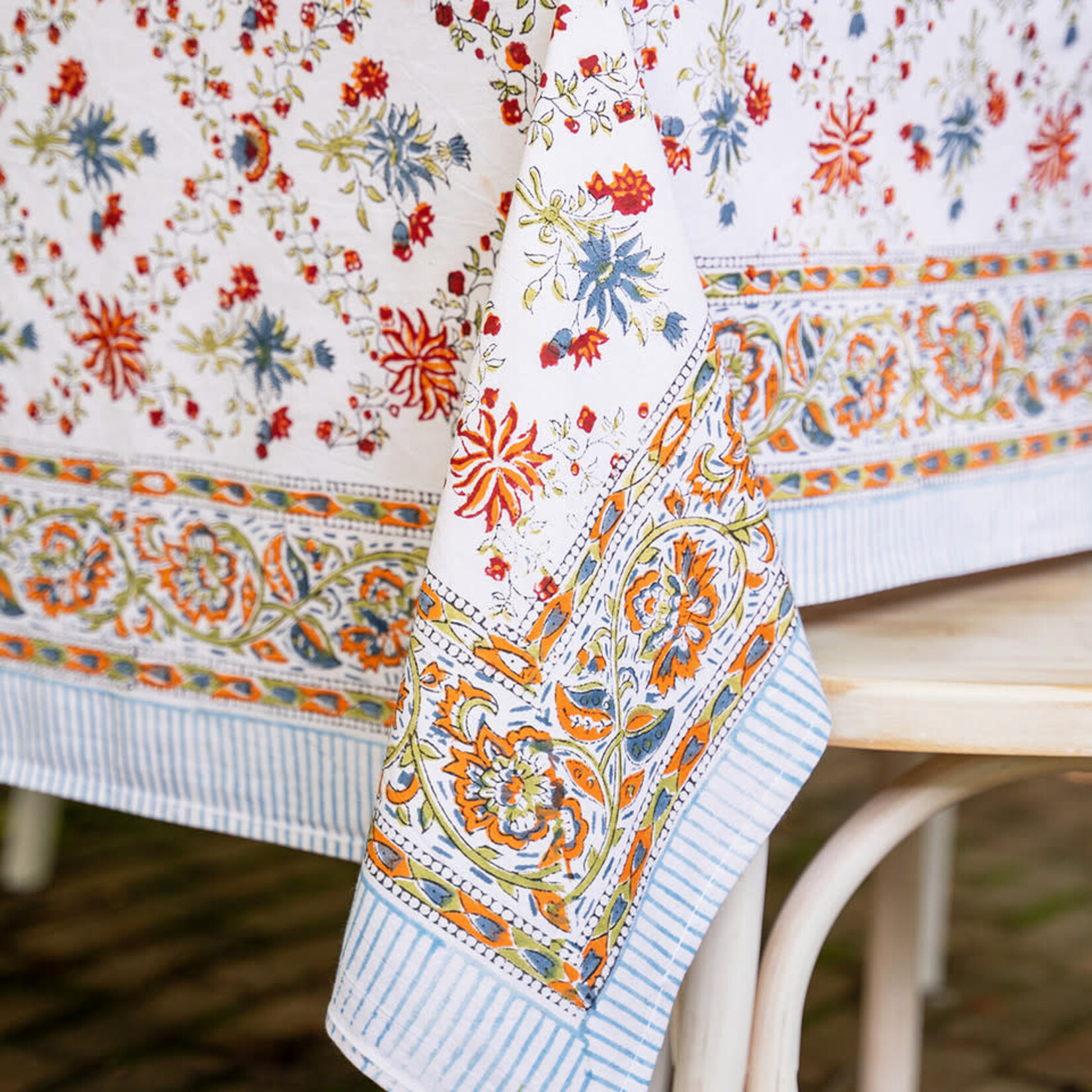 Tablecloth, Francesca Block Print White 60x90