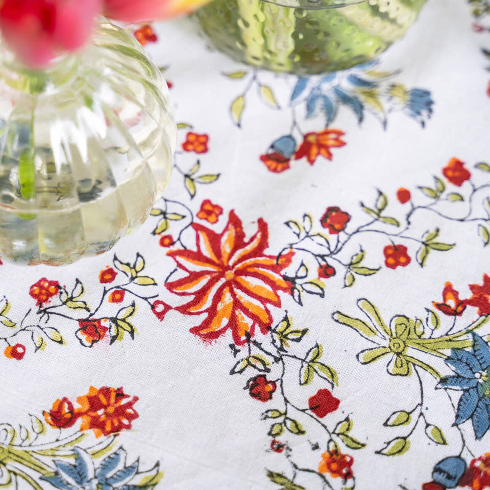 Tablecloth, Francesca Block Print White 60x90