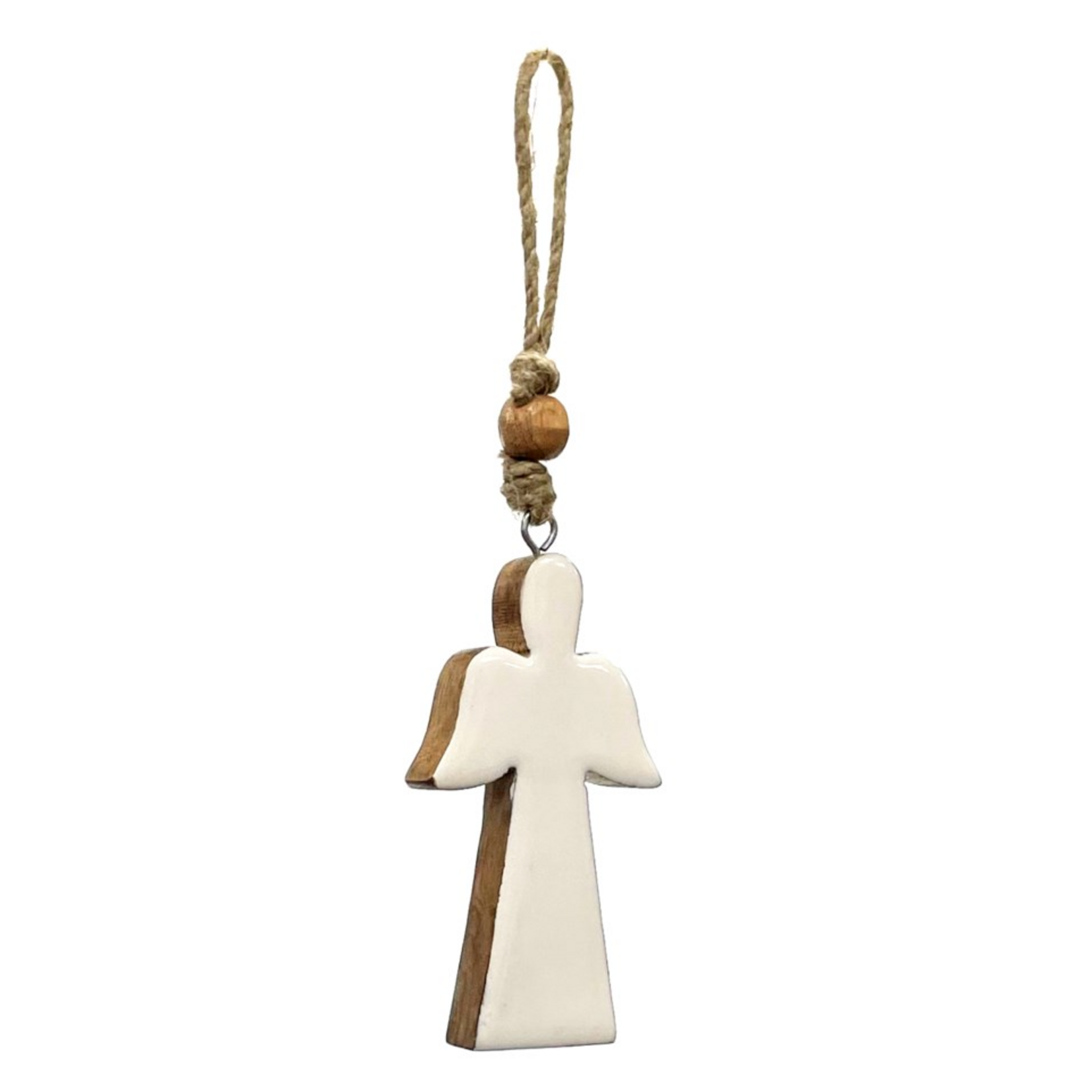 Ornament, Angel Mango Wood White 4 in