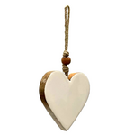 Ornament, Heart Mango Wood White 4 in