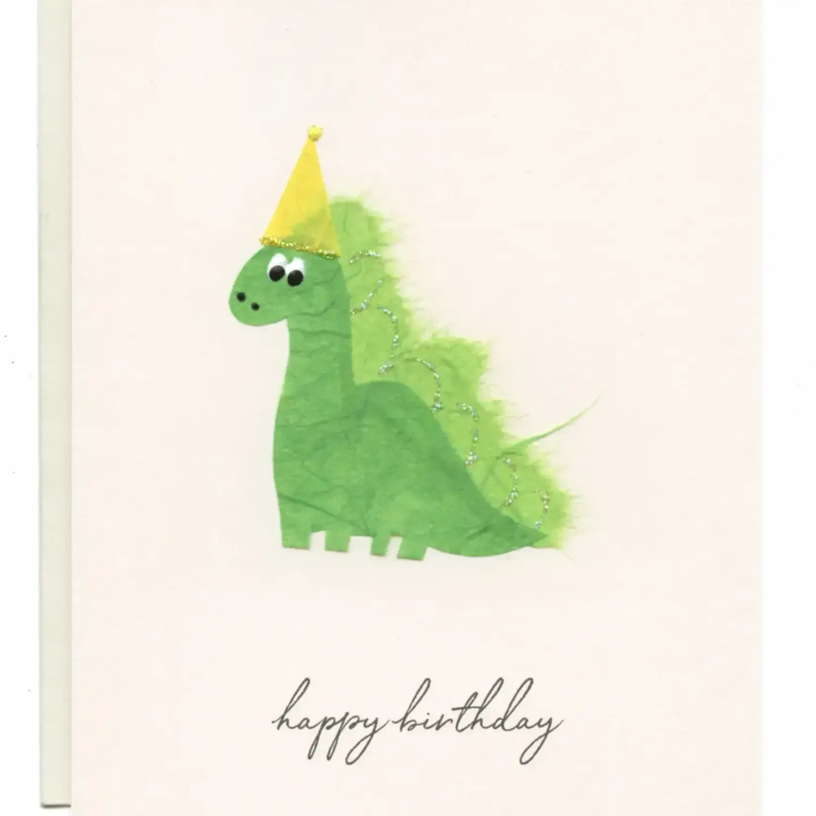 Card, Paper Art Happy Birthday Dinosaur w/ Party Hat