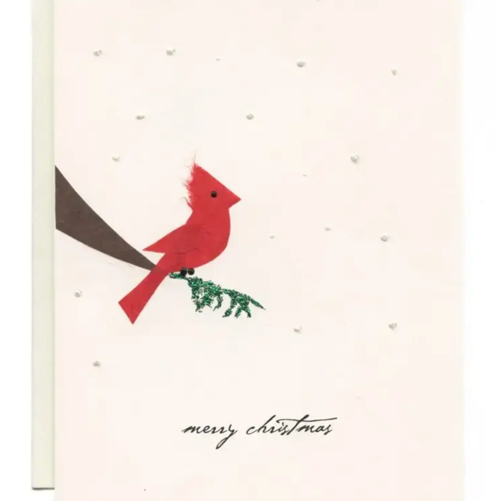 Card, Paper Art Merry Christmas Cardinal on Branch