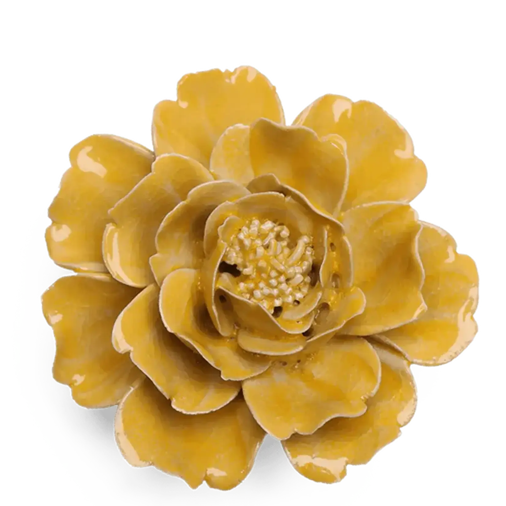 Ceramic Flower, Small Burnt Yellow Rose