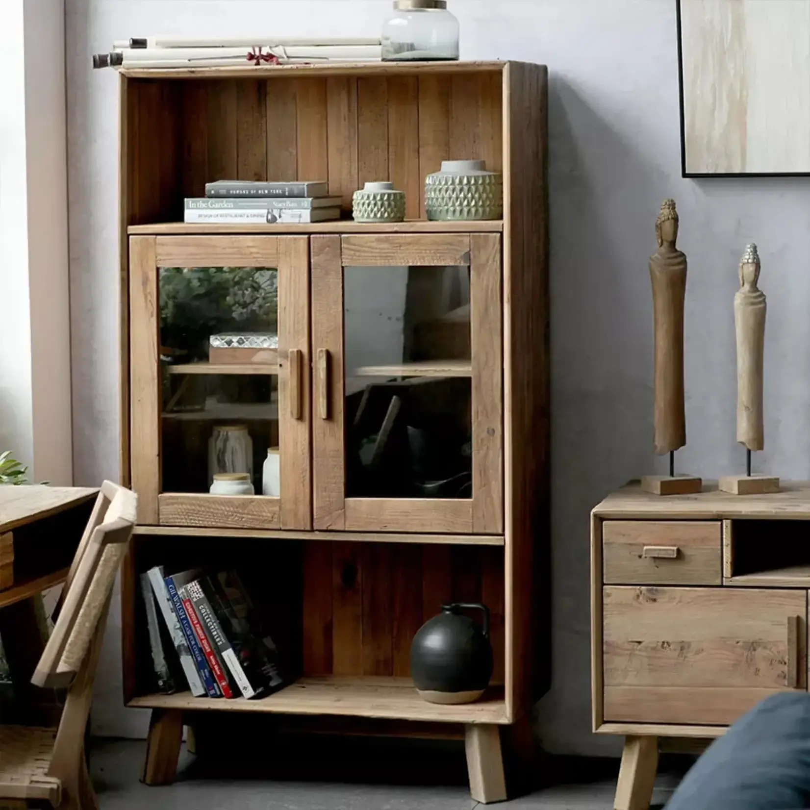 Cabinet, Wooden Storage w/Glass Doors