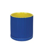 Pot, Caris Blue/Yellow Round w/ Saucer 9 in