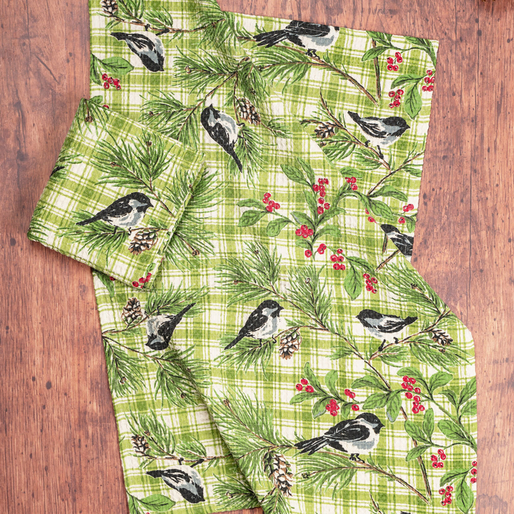 Tea Towel, Chickadee Check Green