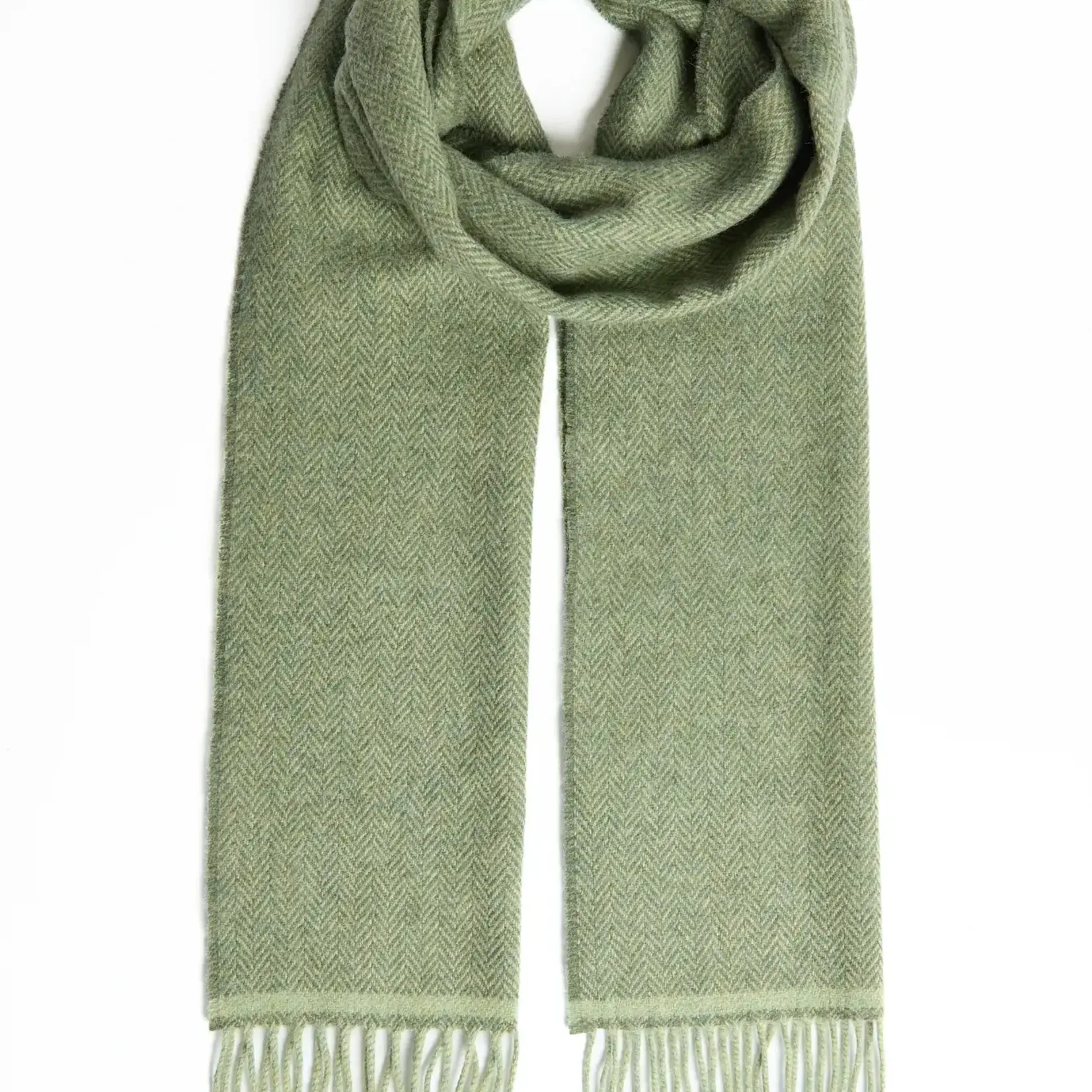 Scarf, Lambswool Green Herringbone