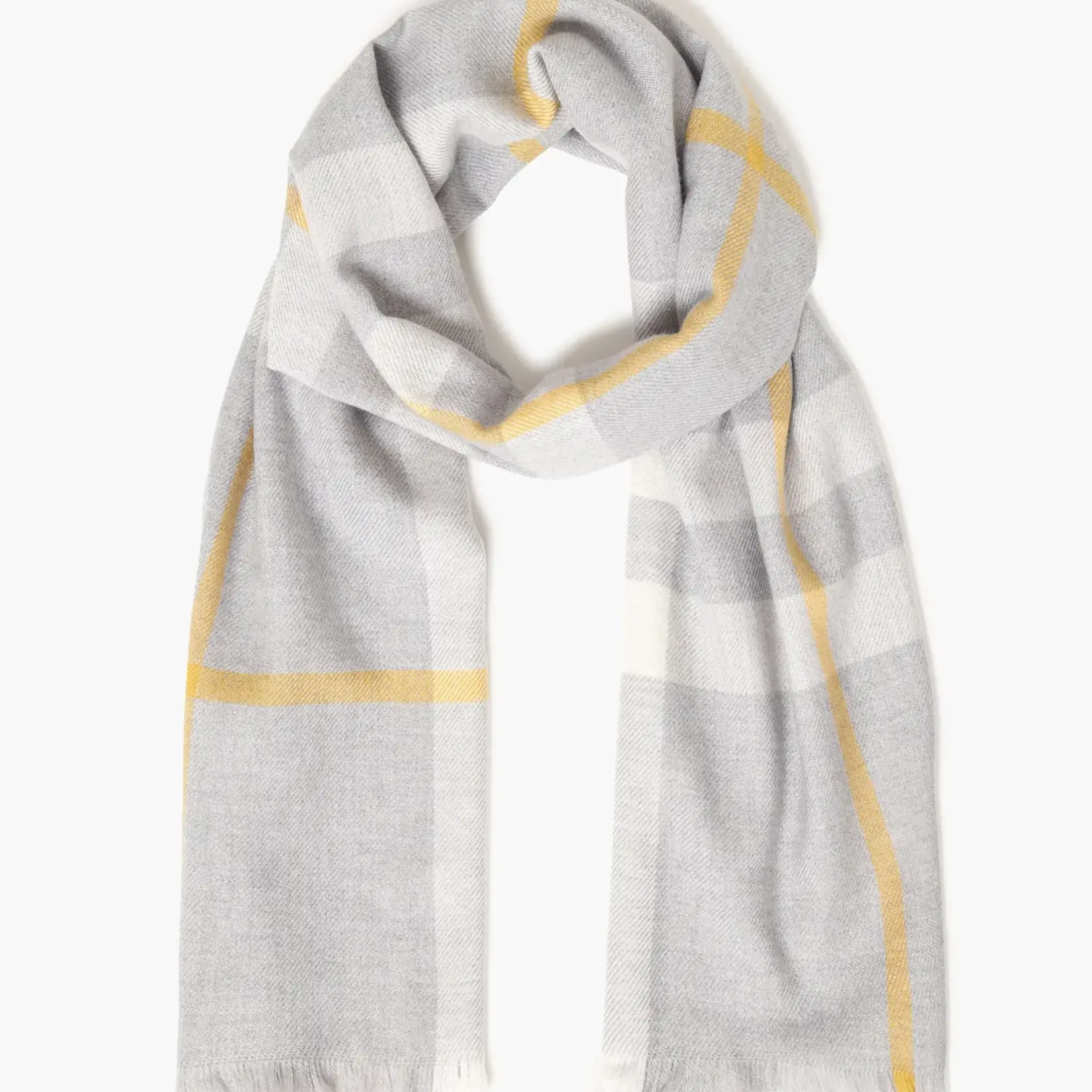 Scarf, Merino Wool Grey/White/Gold Stripe