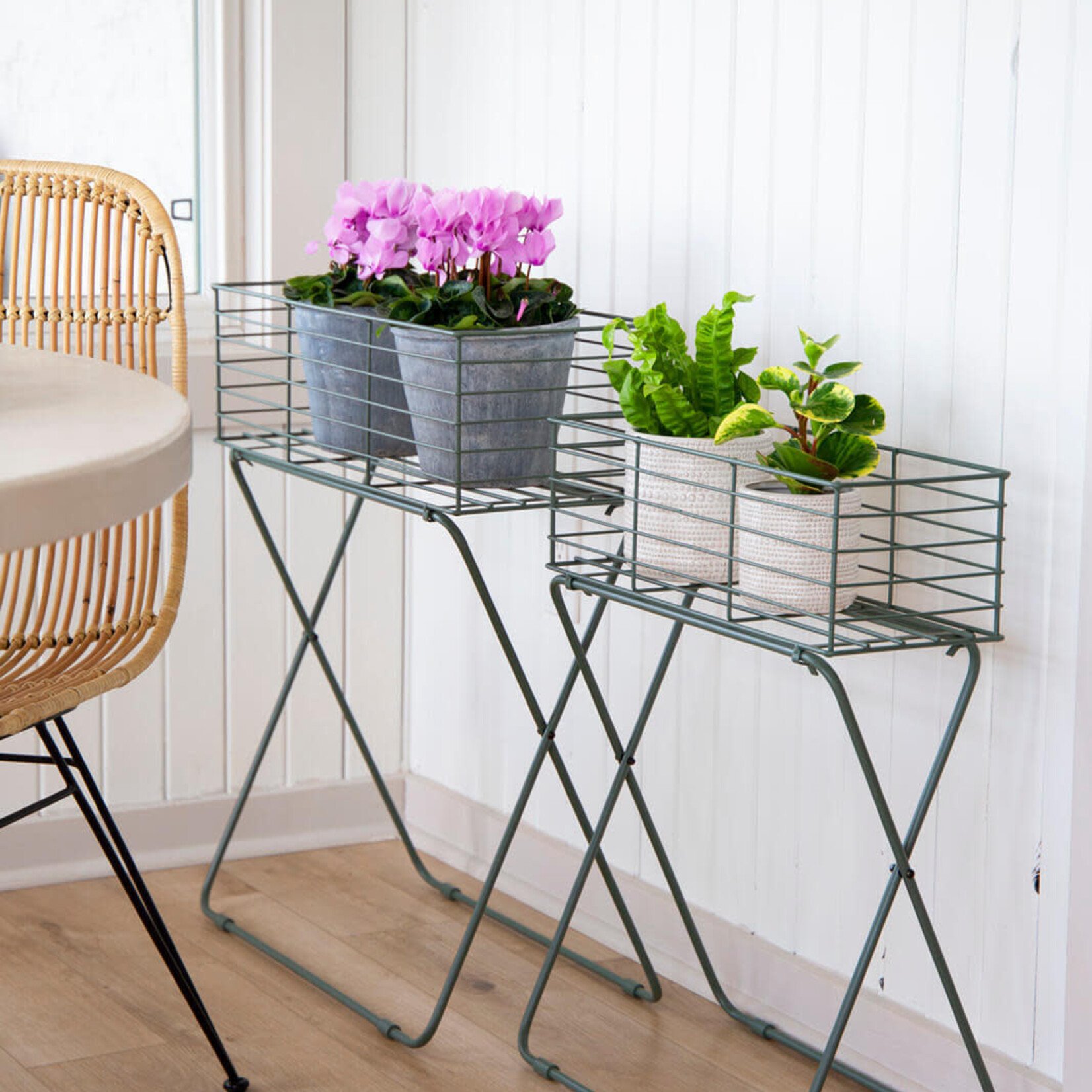 Plant Stand, Wire Basket Green M 25 in